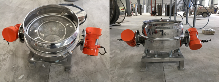 面粉振動篩粉機細節(jié):篩網展示,振動電機展示。