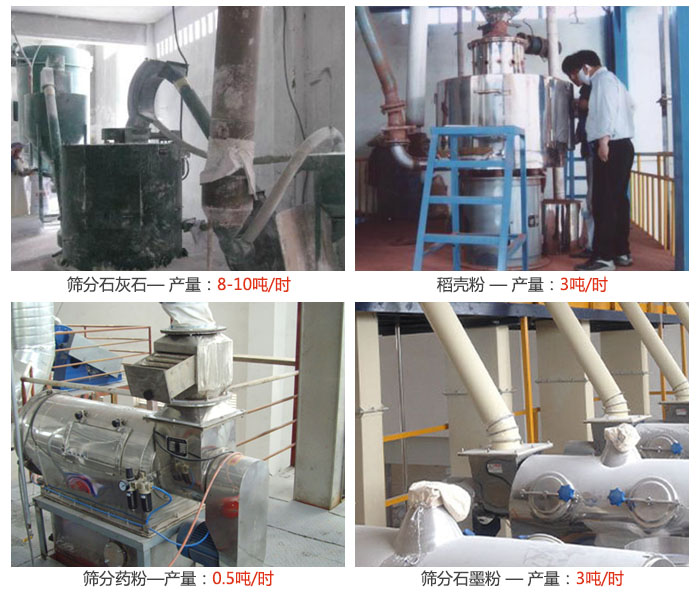 氣旋篩分機篩分石灰石，藥粉，石墨粉，稻殼粉等案例現場