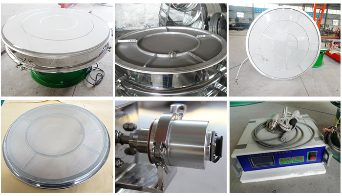 超聲波旋振篩網架,篩框,超聲波換能器,超聲波電源等細節展示。