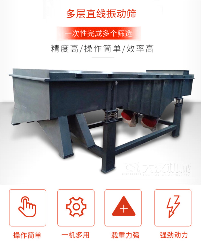 多層直線(xiàn)振動(dòng)篩篩分精度高,操作簡(jiǎn)單,效率高,一次性完成多種篩選。