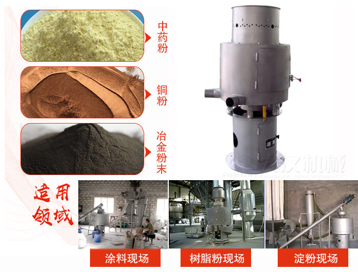 氣流篩分機主要適用物料有中藥粉，銅粉，冶金粉末等。